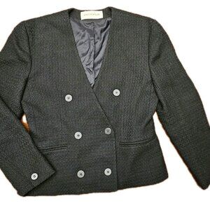 Vintage Women's Jones New York 100% Wool Tweed Double Breast Blazer Jacket Black